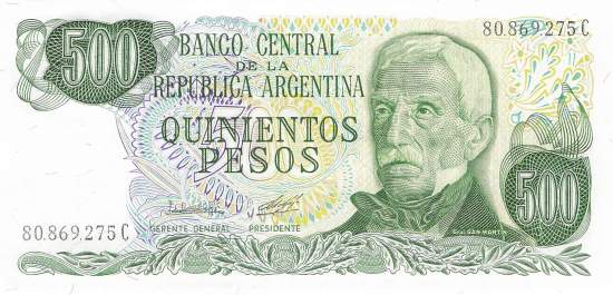Argentinien p303b-2 C 500 Pesos 1977